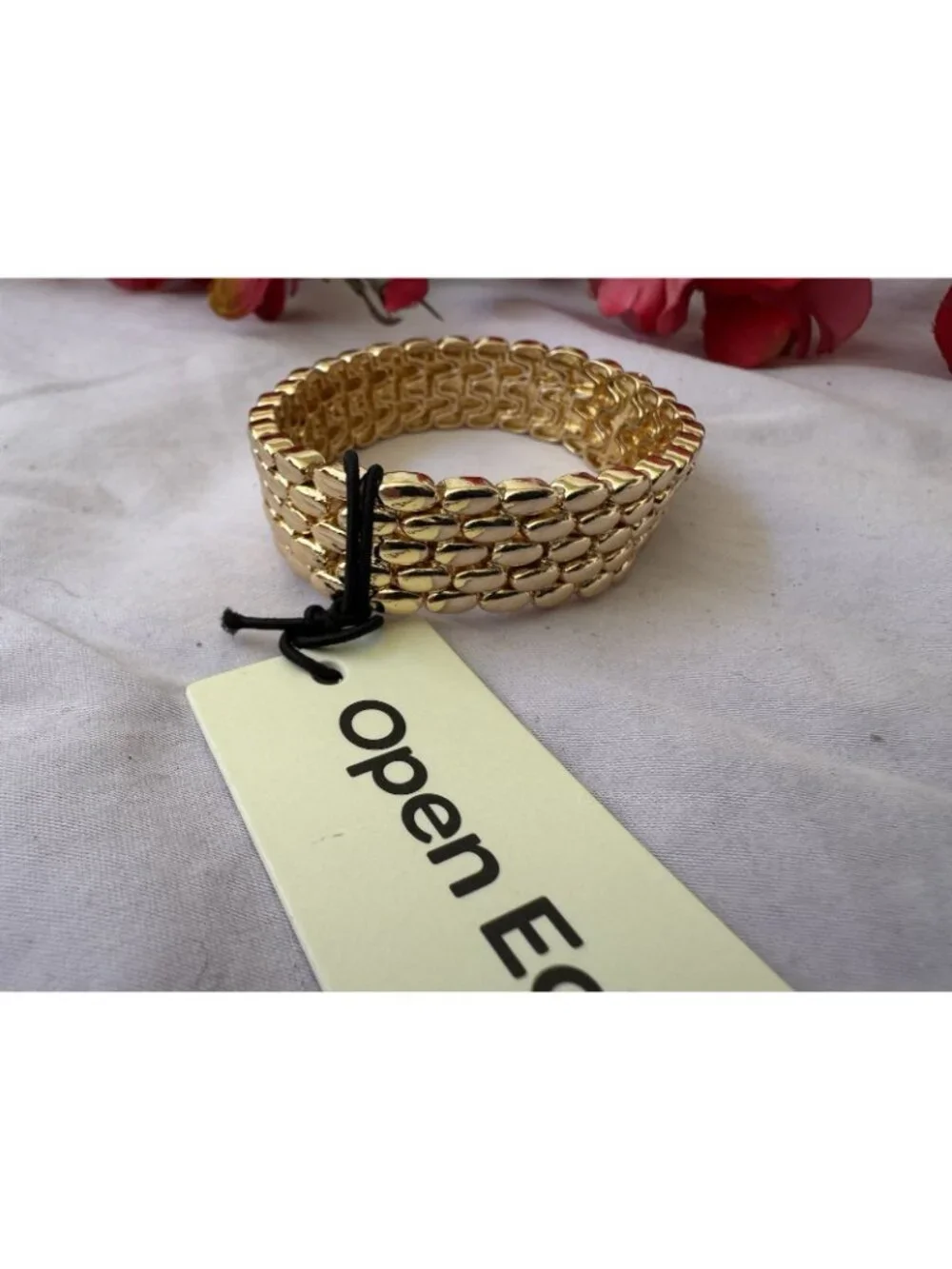Open Edit Goldtone Rhodium Puffy Watchband Bracelet Stretch Bracelet NEW
